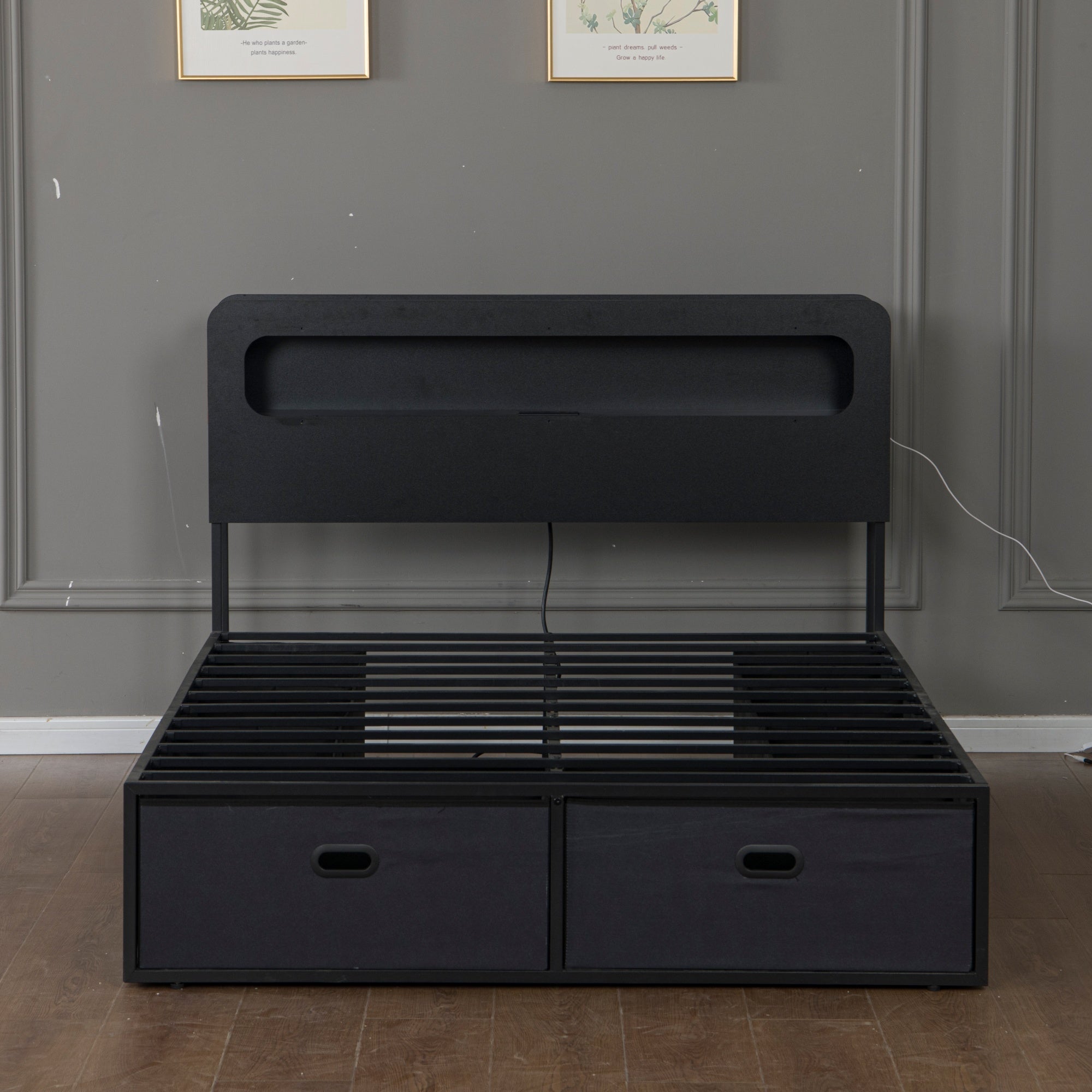 Bellemave® Platform Bed with Headboard, 8 Storage Drawers & Shelf, Built - in Charging Station & LED Lights, No Box Spring Needed - Bellemave