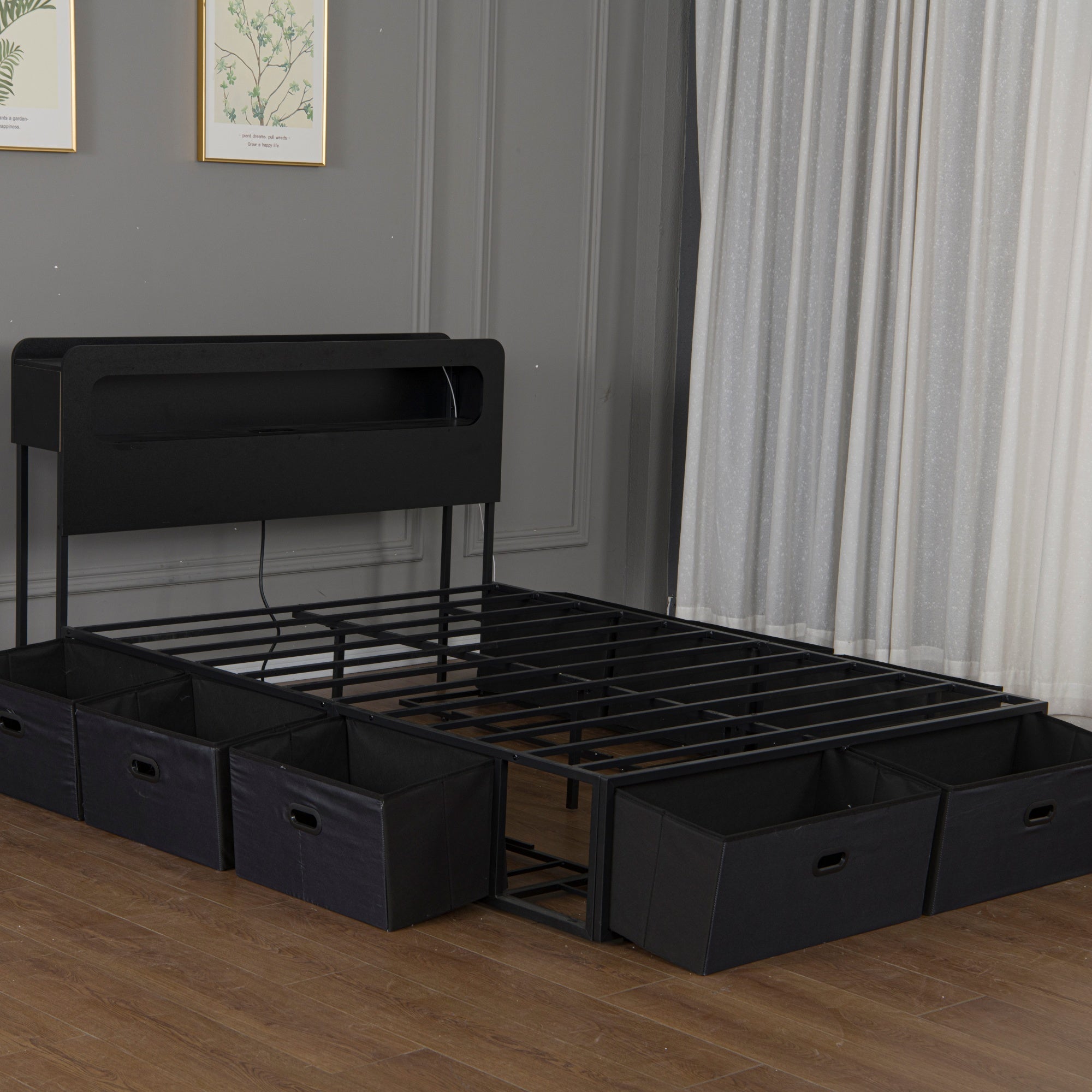 Bellemave® Platform Bed with Headboard, 8 Storage Drawers & Shelf, Built - in Charging Station & LED Lights, No Box Spring Needed - Bellemave
