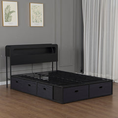 Bellemave® Platform Bed with Headboard, 8 Storage Drawers & Shelf, Built - in Charging Station & LED Lights, No Box Spring Needed - Bellemave