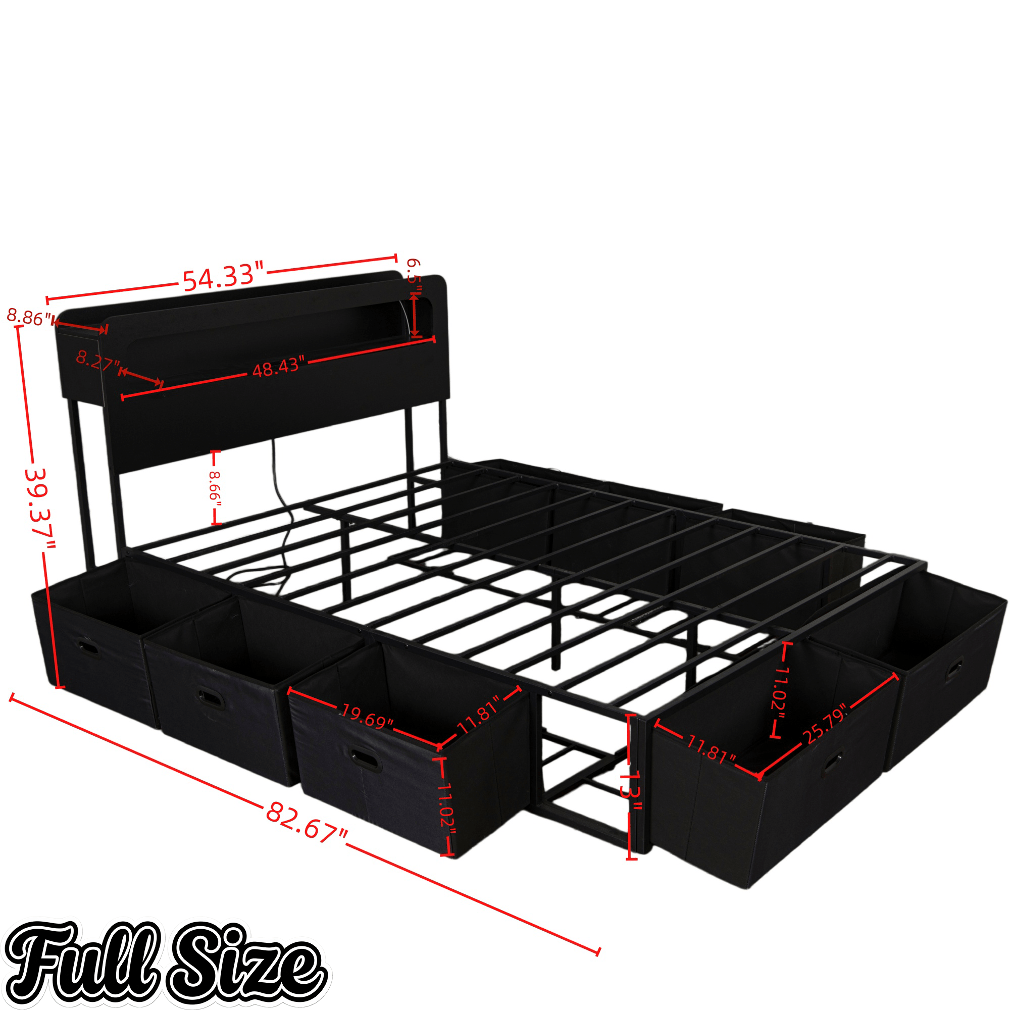 Bellemave® Platform Bed with Headboard, 8 Storage Drawers & Shelf, Built - in Charging Station & LED Lights, No Box Spring Needed - Bellemave