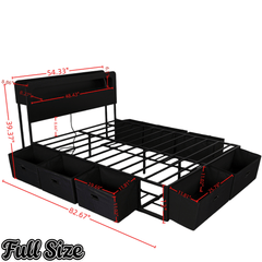 Bellemave® Platform Bed with Headboard, 8 Storage Drawers & Shelf, Built - in Charging Station & LED Lights, No Box Spring Needed - Bellemave