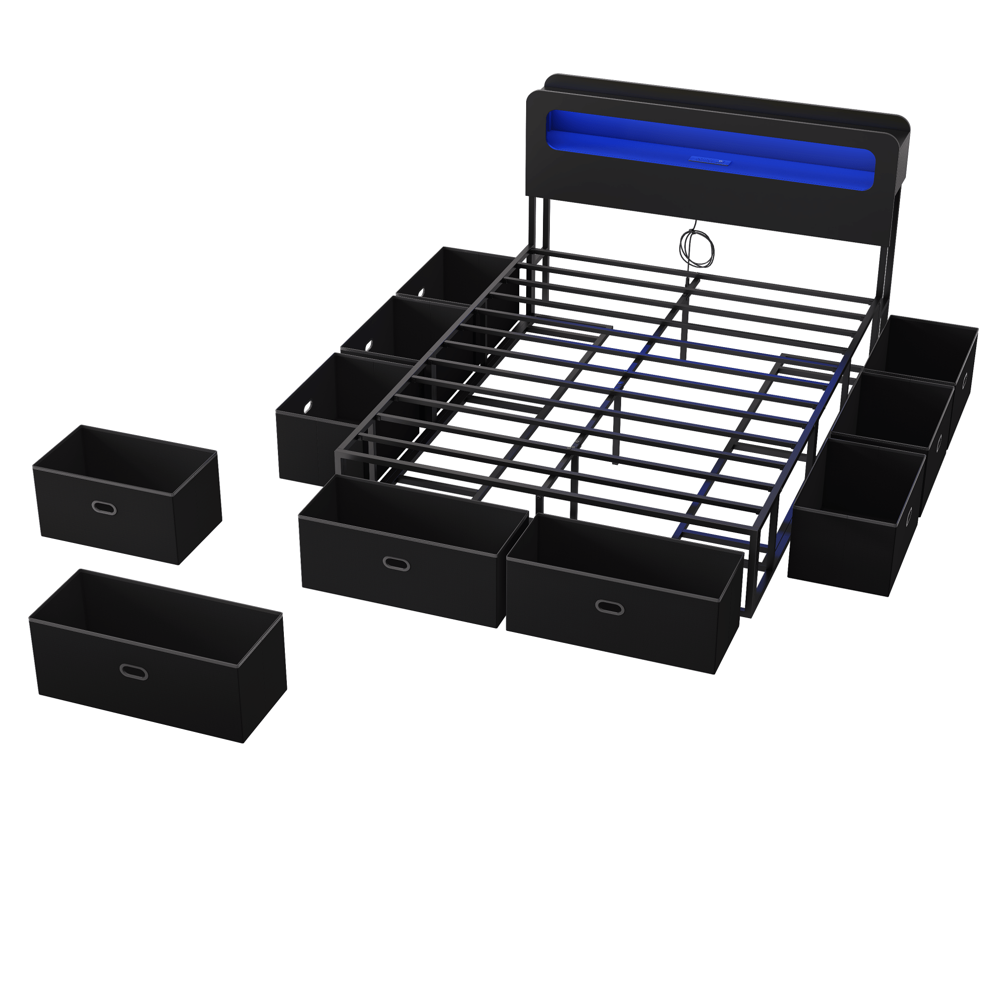 Bellemave® Platform Bed with Headboard, 8 Storage Drawers & Shelf, Built - in Charging Station & LED Lights, No Box Spring Needed - Bellemave