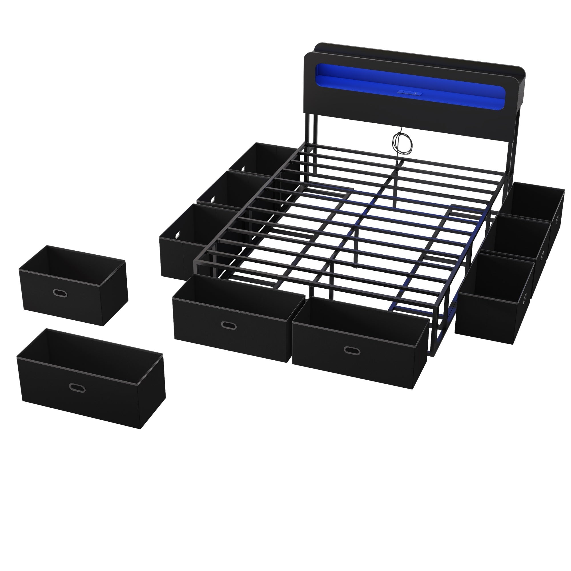 Bellemave® Platform Bed with Headboard, 8 Storage Drawers & Shelf, Built - in Charging Station & LED Lights, No Box Spring Needed - Bellemave