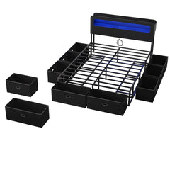 Bellemave® Platform Bed with Headboard, 8 Storage Drawers & Shelf, Built - in Charging Station & LED Lights, No Box Spring Needed - Bellemave