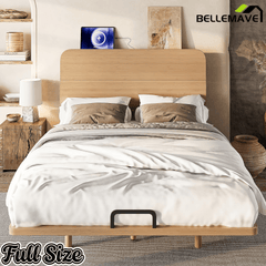 Bellemave® Platform Bed with Headboard & Charging Station, Bamboo Mid - Century Bed Frame - Bellemave