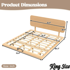 Bellemave® Platform Bed with Headboard & Charging Station, Bamboo Mid - Century Bed Frame - Bellemave