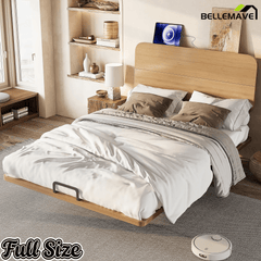Bellemave® Platform Bed with Headboard & Charging Station, Bamboo Mid - Century Bed Frame - Bellemave