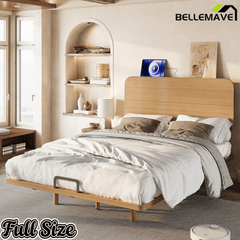 Bellemave® Platform Bed with Headboard & Charging Station, Bamboo Mid - Century Bed Frame - Bellemave