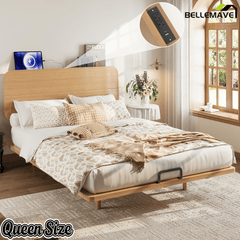 Bellemave® Platform Bed with Headboard & Charging Station, Bamboo Mid - Century Bed Frame - Bellemave