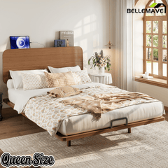 Bellemave® Platform Bed with Headboard & Charging Station, Bamboo Mid - Century Bed Frame - Bellemave