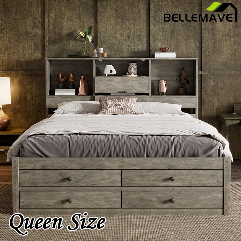 Bellemave® Platform Bed with Storage Headboard and 8 Drawers - Bellemave