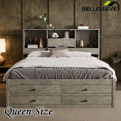 Bellemave® Platform Bed with Storage Headboard and 8 Drawers - Bellemave