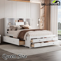Bellemave® Platform Bed with Storage Headboard and 8 Drawers - Bellemave
