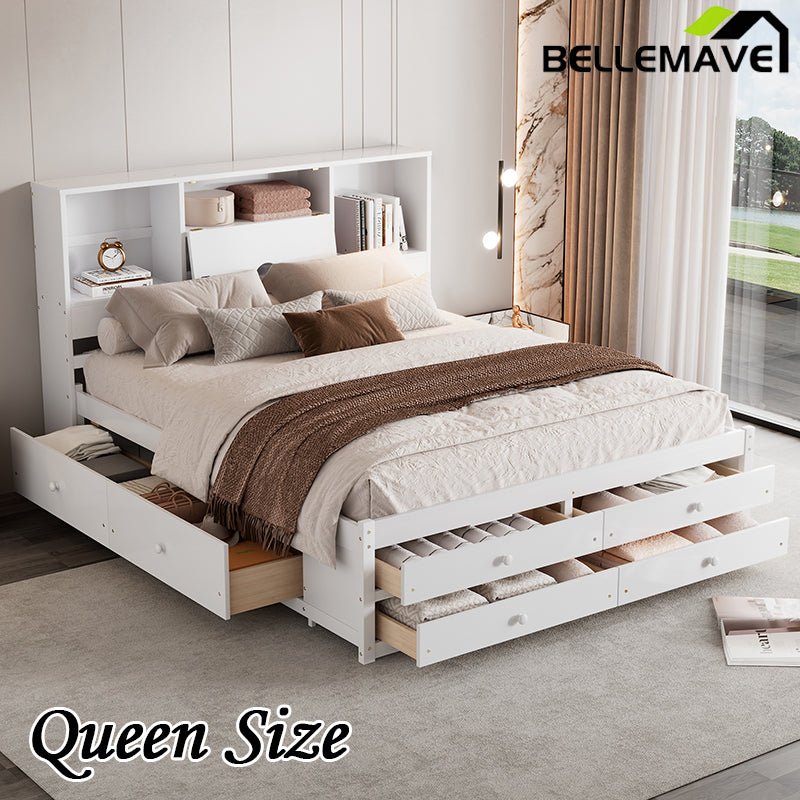 Bellemave® Platform Bed with Storage Headboard and 8 Drawers - Bellemave