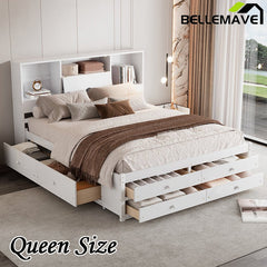 Bellemave® Platform Bed with Storage Headboard and 8 Drawers - Bellemave