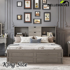 Bellemave® Platform Bed with Storage Headboard and 8 Drawers - Bellemave