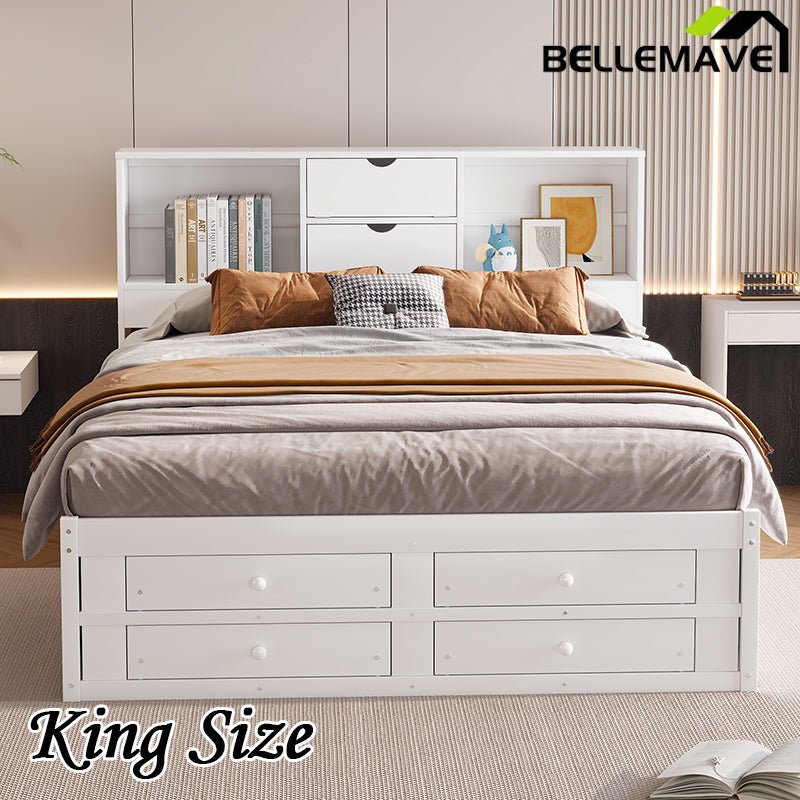 Bellemave® Platform Bed with Storage Headboard and 8 Drawers - Bellemave