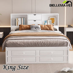 Bellemave® Platform Bed with Storage Headboard and 8 Drawers - Bellemave
