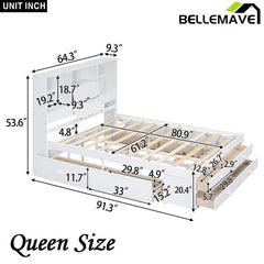 Bellemave® Platform Bed with Storage Headboard and 8 Drawers - Bellemave