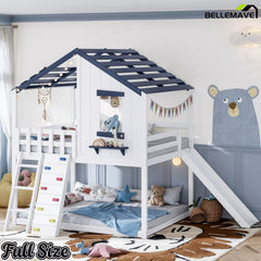House shaped loft bed with slide for kids room