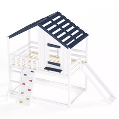 House shaped loft bed with slide for children's bedroom
