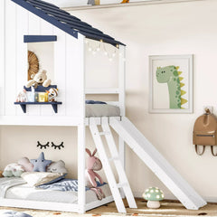 Convertible playhouse loft bed with slide and flexible placement design