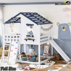 Full playhouse loft bed with lower play area
