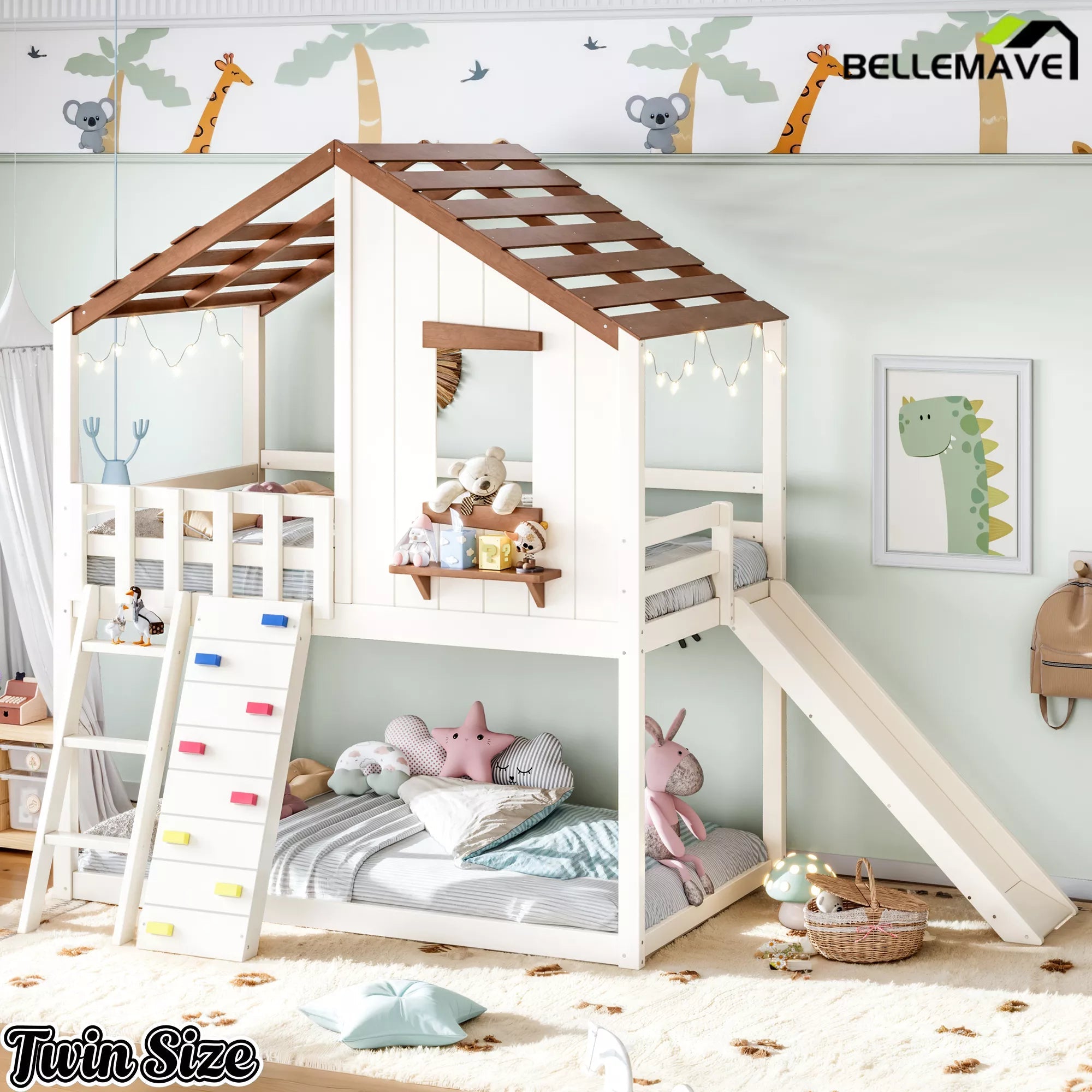 Twin convertible loft bed with lower sleeping space