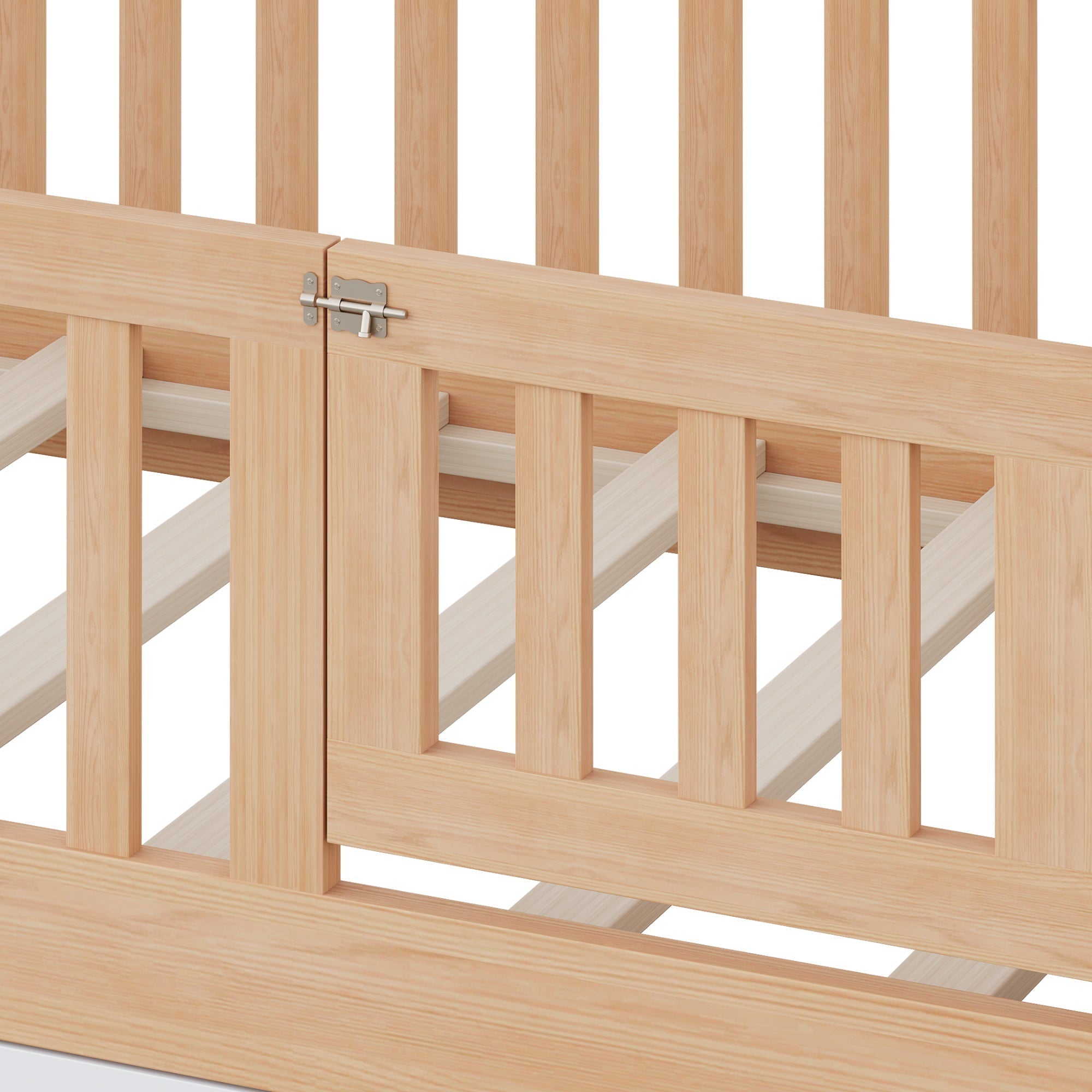 Bellemave® Playhouse Shaped Kids Bed with Roof & 2 Storage Drawers, Solid Wood Bed Frame with Guardrails & Lift - Top Chest, Natural White - Bellemave