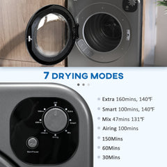 Bellemave® Portable Clothes Dryer, 120V 1300W Compact Laundry Dryer with Intelligent Drying, 3.2 cu.ft Stainless Steel Drum, Front Load Electric Dryer for Apartments, Dorms, RVs, Gray - Bellemave