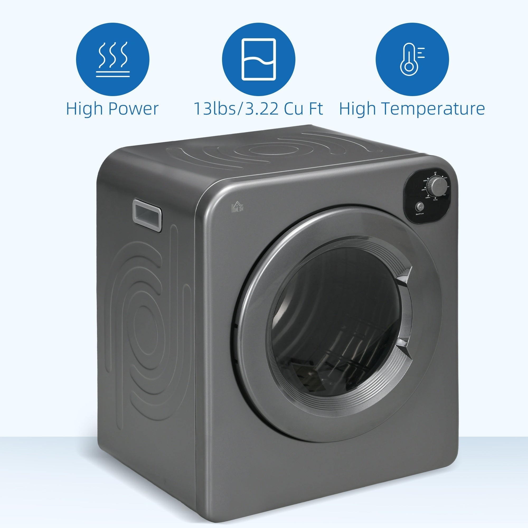 Bellemave® Portable Clothes Dryer, 120V 1300W Compact Laundry Dryer with Intelligent Drying, 3.2 cu.ft Stainless Steel Drum, Front Load Electric Dryer for Apartments, Dorms, RVs, Gray - Bellemave