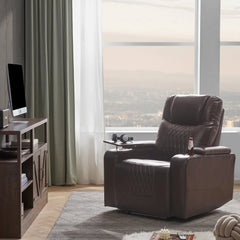 Bellemave® Power Motion Recliner with USB Charging Port and Hidden Arm Storage,2 Cup Holders and 360° Swivel Tray Table - Bellemave