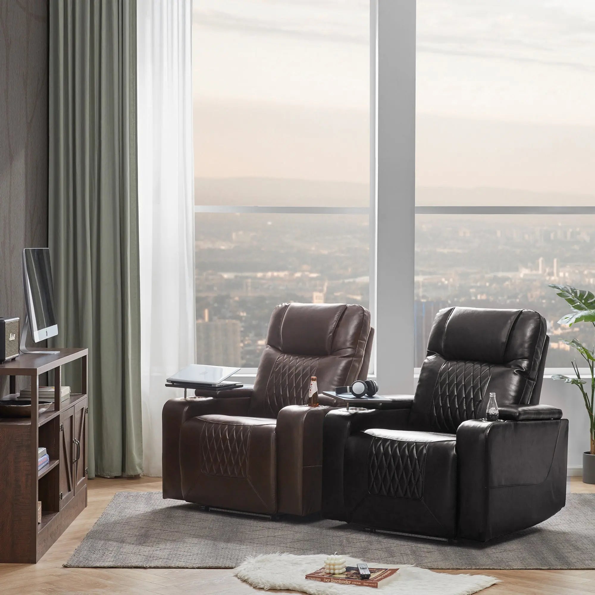 Bellemave® Power Motion Recliner with USB Charging Port and Hidden Arm Storage,2 Cup Holders and 360° Swivel Tray Table - Bellemave
