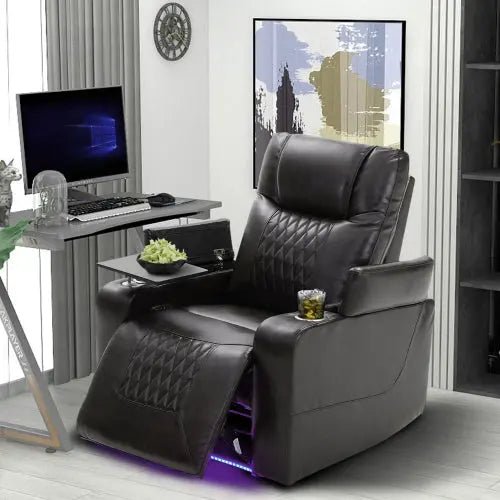 Bellemave® Power Motion Recliner with USB Charging Port and Hidden Arm Storage,2 Cup Holders and 360° Swivel Tray Table - Bellemave