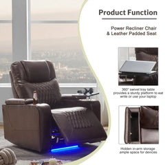 Bellemave® Power Motion Recliner with USB Charging Port and Hidden Arm Storage,2 Cup Holders and 360° Swivel Tray Table - Bellemave