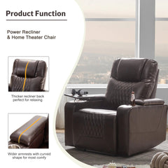 Bellemave® Power Motion Recliner with USB Charging Port and Hidden Arm Storage,2 Cup Holders and 360° Swivel Tray Table - Bellemave