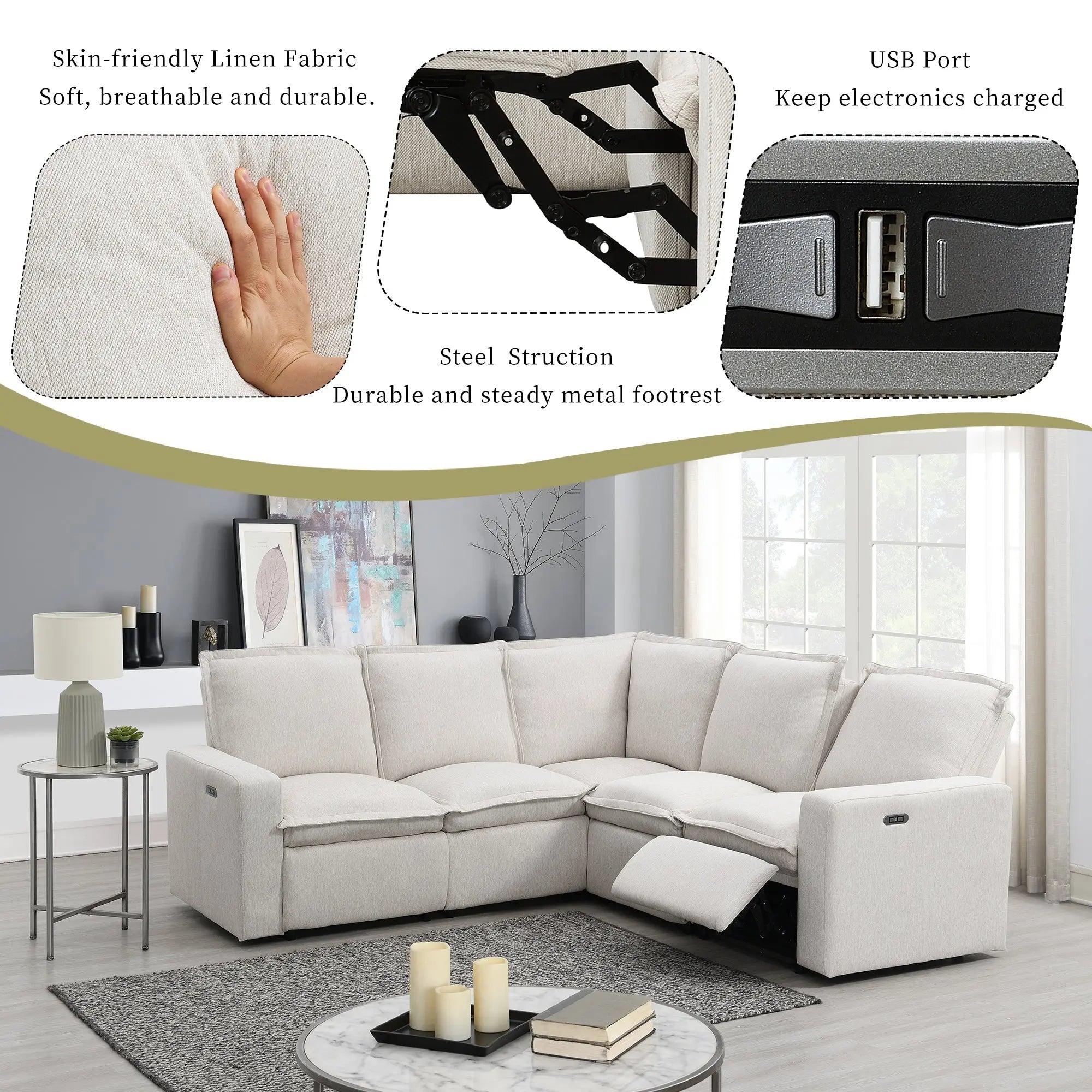 Bellemave® Power Recliner Chair Home Theater Seating Soft Chair with USB Port - Bellemave