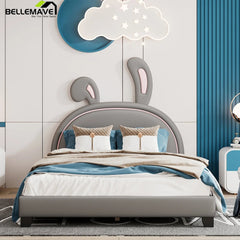 Bellemave® PU Leather Upholstered Platform Bed with Rabbit Ornament - Bellemave