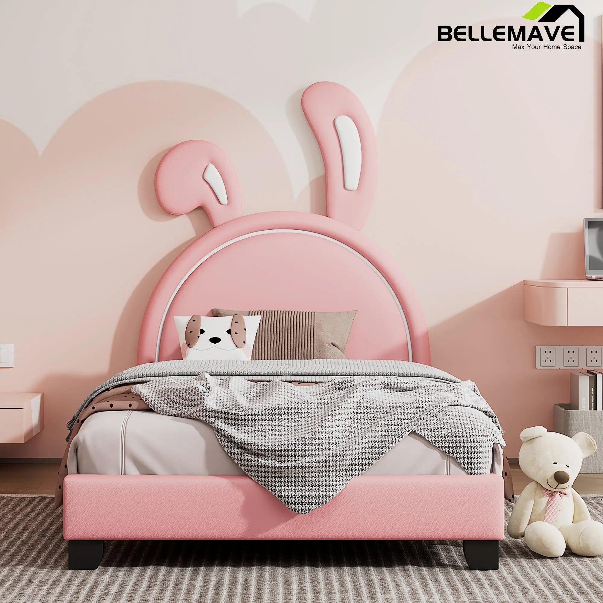 Bellemave® PU Leather Upholstered Platform Bed with Rabbit Ornament - Bellemave