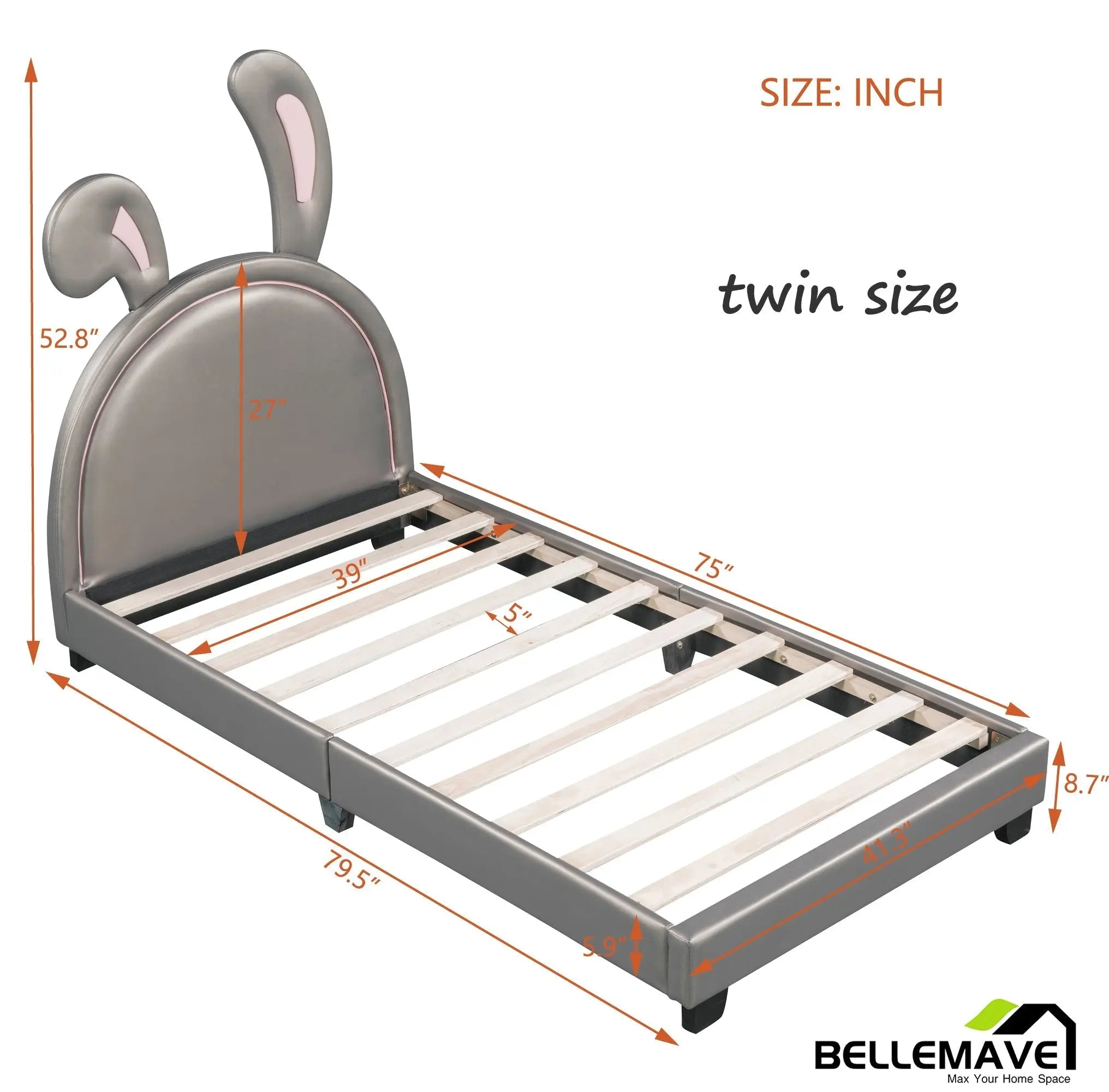 Bellemave® PU Leather Upholstered Platform Bed with Rabbit Ornament - Bellemave