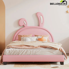 Bellemave® PU Leather Upholstered Platform Bed with Rabbit Ornament - Bellemave