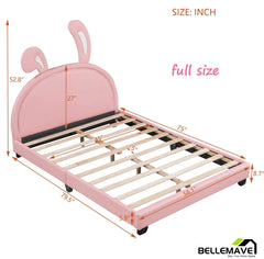 Bellemave® PU Leather Upholstered Platform Bed with Rabbit Ornament - Bellemave