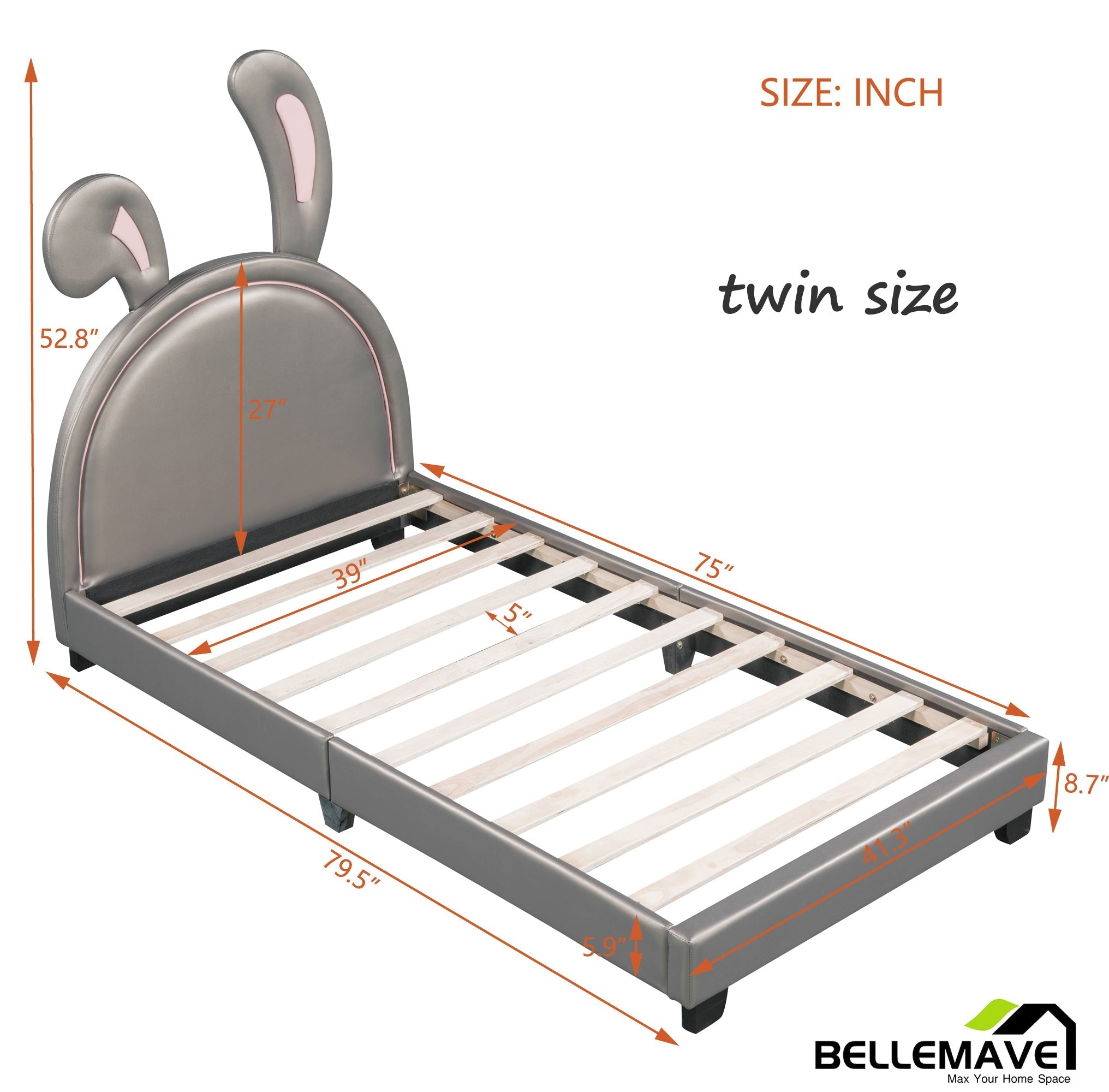 Bellemave PU Leather Upholstered Platform Bed with Rabbit Ornament - Bellemave