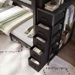 Bellemave® Quad Twin Bunk Bed with Storage, 4 Person Metal Bunk Bed with Wardrobe, Drawers & Open Shelves - Bellemave