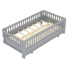 Bellemave® Queen Floor Bed or Twin XL Montessori Floor beds for Kids, Twin XL Can Be Converted into a Queen Platform Bed, Gray - Bellemave