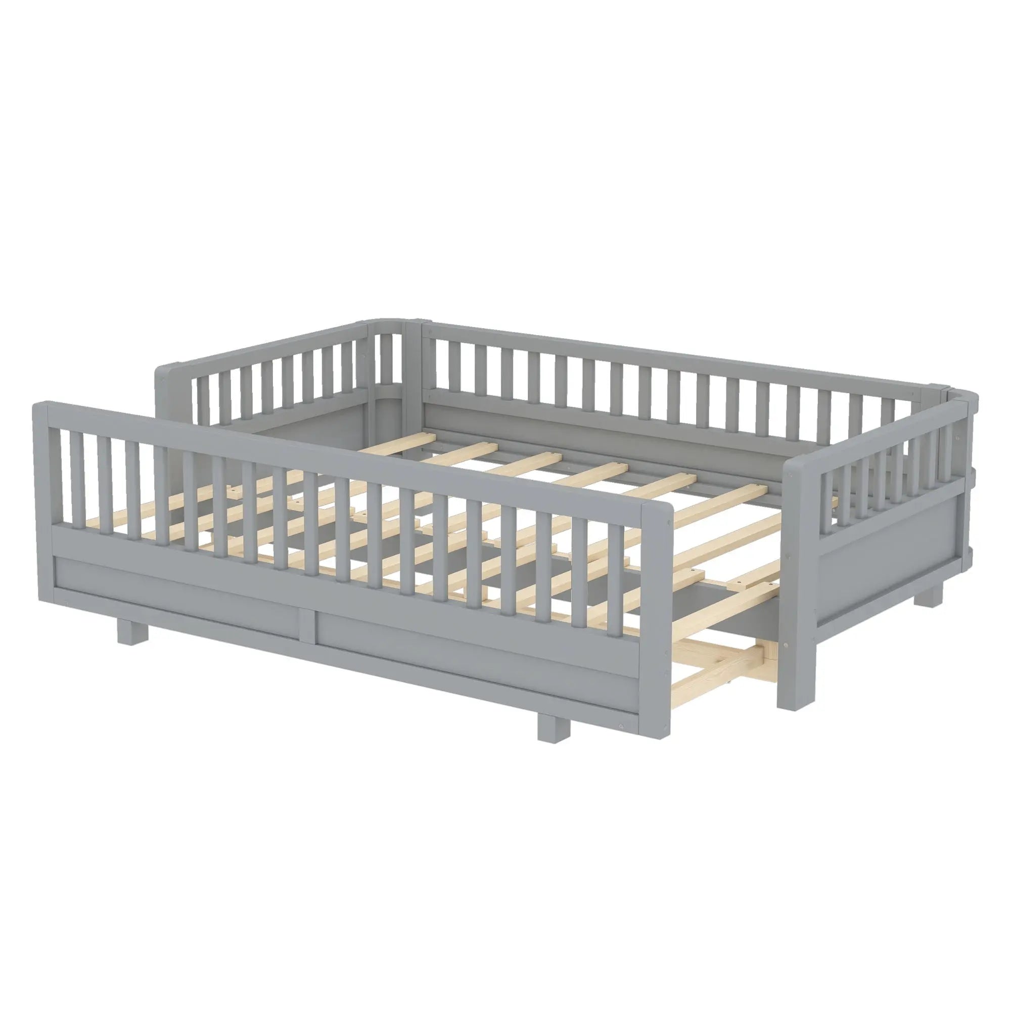 Bellemave® Queen Floor Bed or Twin XL Montessori Floor beds for Kids, Twin XL Can Be Converted into a Queen Platform Bed, Gray - Bellemave