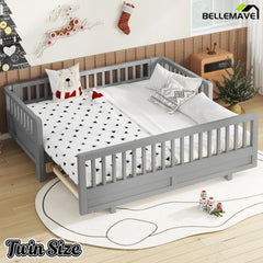 Bellemave® Queen Floor Bed or Twin XL Montessori Floor beds for Kids, Twin XL Can Be Converted into a Queen Platform Bed, Gray - Bellemave