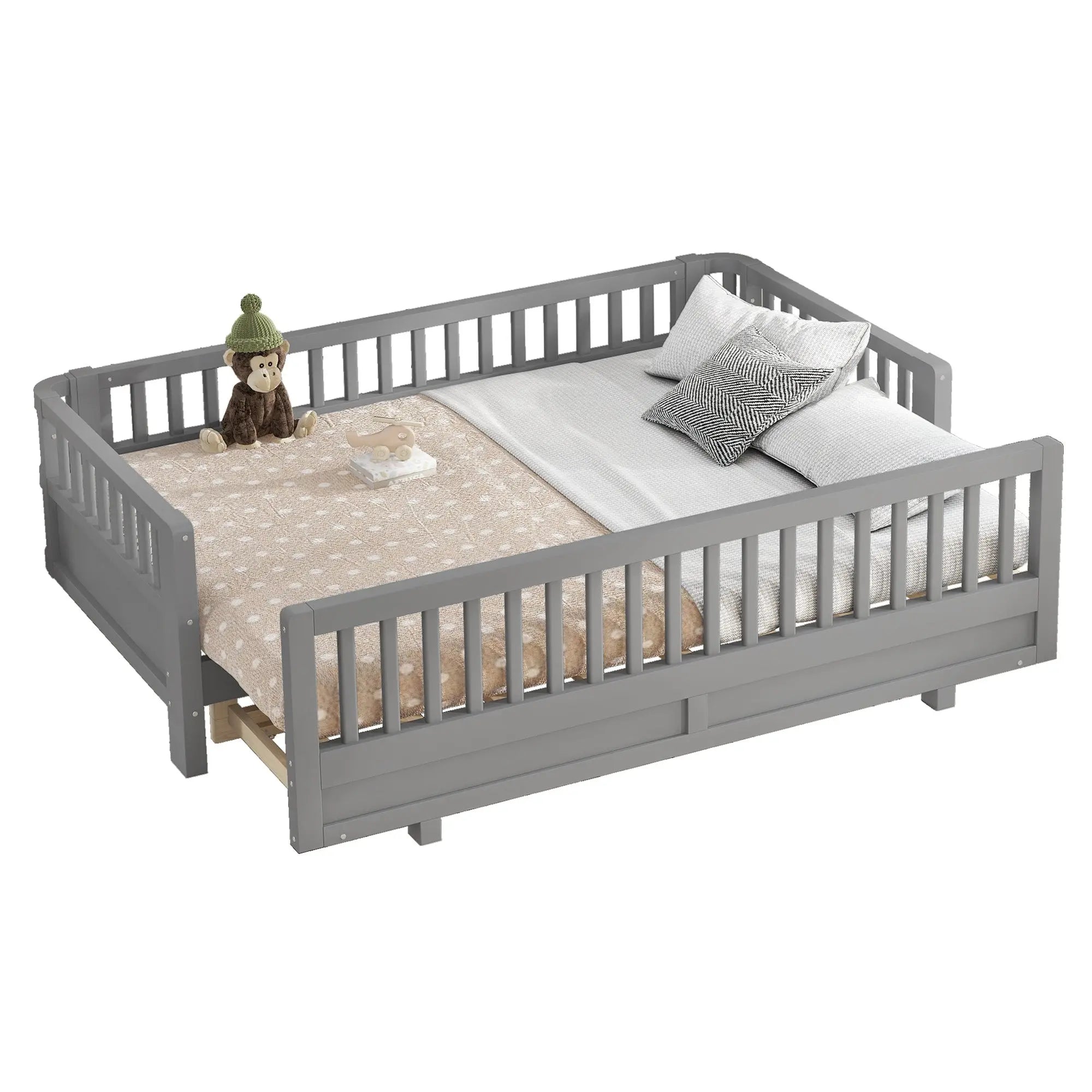 Bellemave® Queen Floor Bed or Twin XL Montessori Floor beds for Kids, Twin XL Can Be Converted into a Queen Platform Bed, Gray - Bellemave