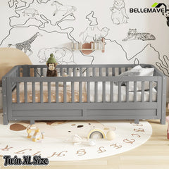 Bellemave® Queen Floor Bed or Twin XL Montessori Floor beds for Kids, Twin XL Can Be Converted into a Queen Platform Bed, Gray - Bellemave