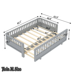 Bellemave® Queen Floor Bed or Twin XL Montessori Floor beds for Kids, Twin XL Can Be Converted into a Queen Platform Bed, Gray - Bellemave